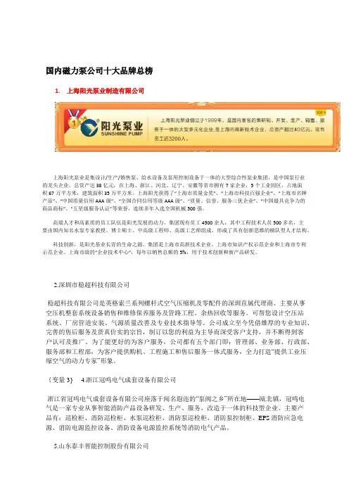 国内磁力泵公司十大品牌总榜