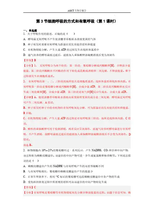 531 细胞呼吸的方式和有氧呼吸(习题精练)-2023学年高一生物名师课件精讲+习题精练(解析版)