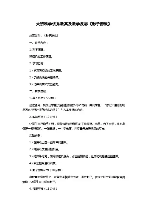 大班科学优秀教案及教学反思《影子游戏》