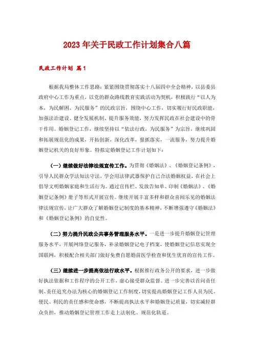 2023年关于民政工作计划集合八篇