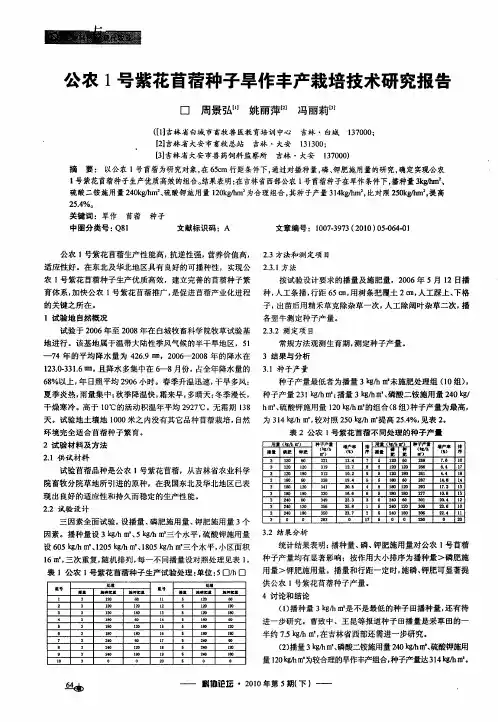 公农1号紫花苜蓿种子旱作丰产栽培技术研究报告
