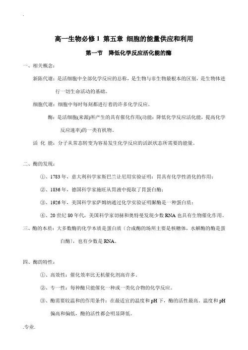 高一生物必修1 第五章 细胞的能量供应和利用