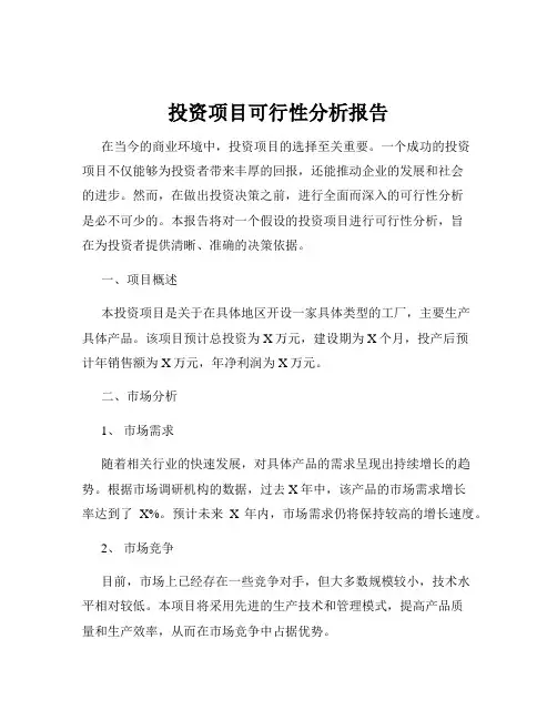 投资项目可行性分析报告
