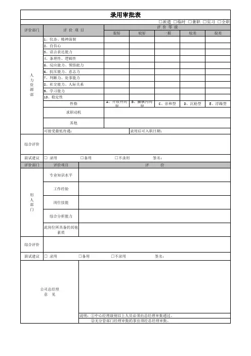 录用审批表