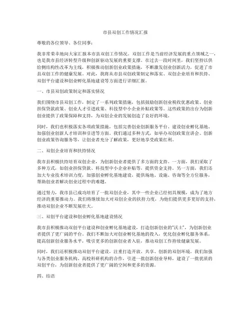 市县双创工作情况汇报