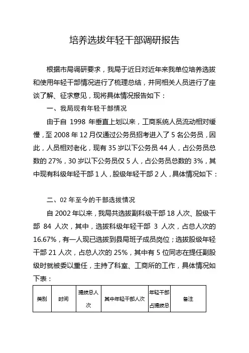做好培养选拔优秀年轻干部工作的调研报告