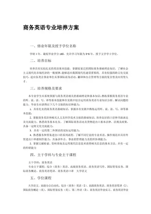 商务英语专业培养方案