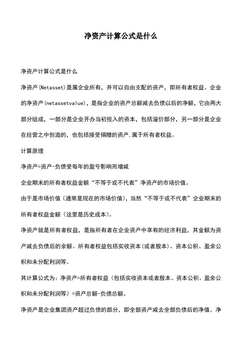 会计实务：净资产计算公式是什么