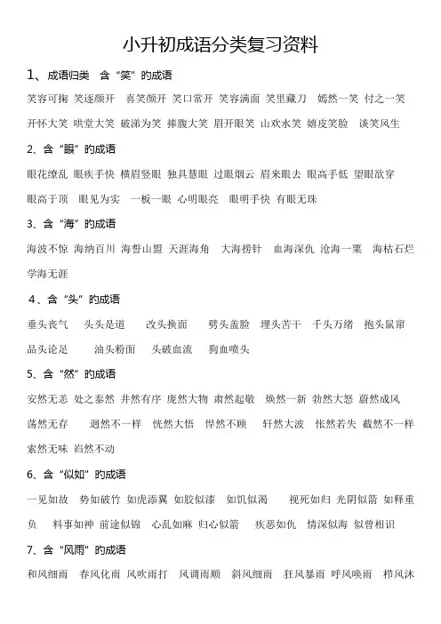 2023年小升初成语分类复习资料