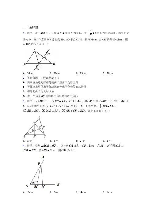 苏州新区一中八年级数学上册第三单元《轴对称》测试卷(含答案解析)