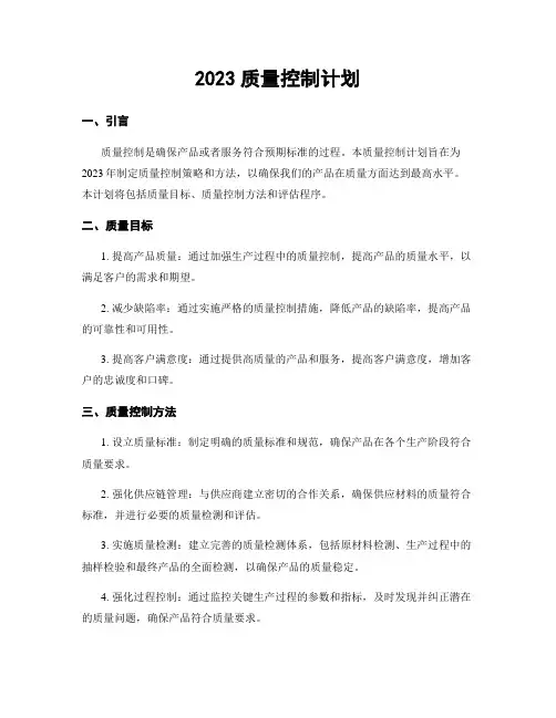 2023质量控制计划