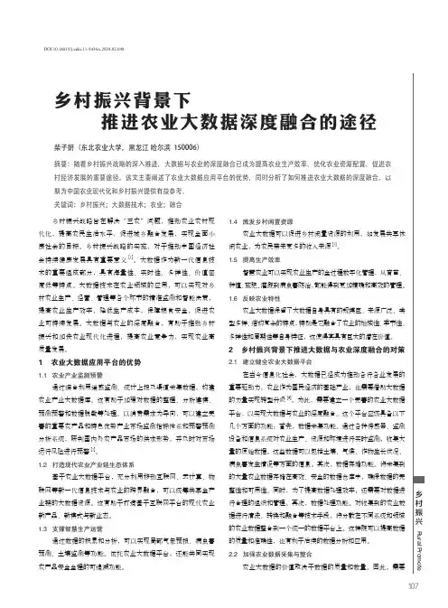 乡村振兴背景下推进农业大数据深度融合的途径