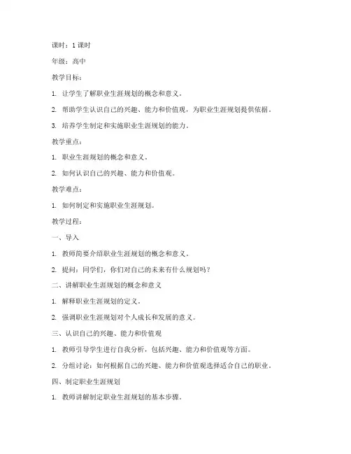 职业生涯规划教案模板高中