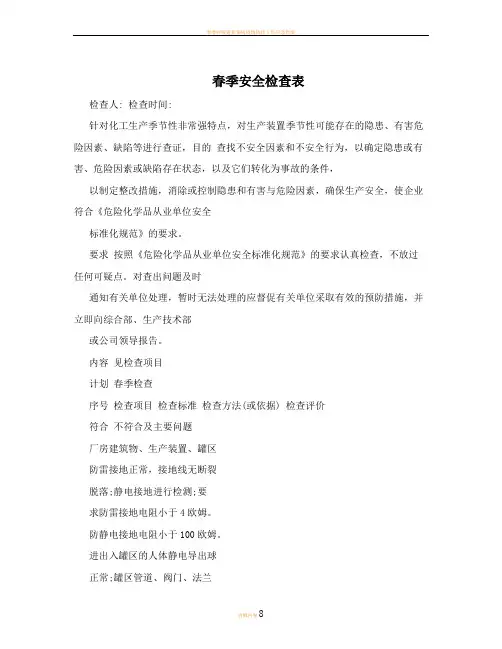 春季安全检查表