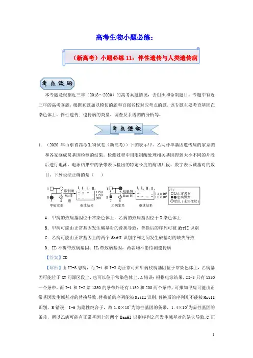 新高考2021届高考生物小题必练11伴性遗传与人类遗传病(含答案)