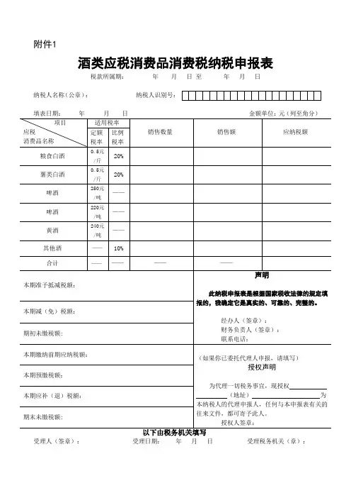 酒类应税消费品消费税纳税申报表及附表