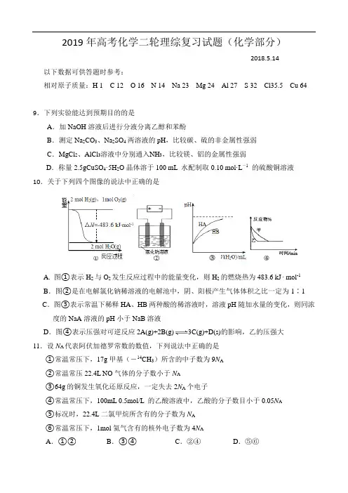 2019年高考化学二轮理综复习试题