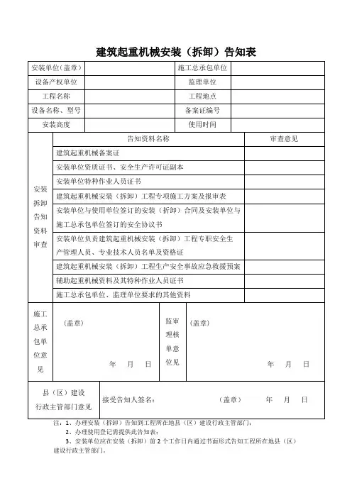 10-5 建筑起重机械安装(拆卸)告知表
