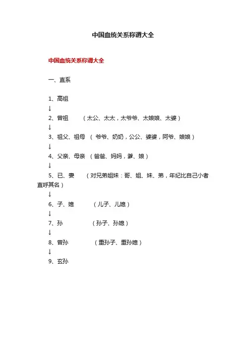 中国血统关系称谓大全