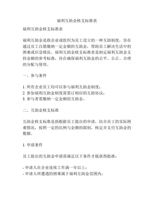 福利互助金核支标准表