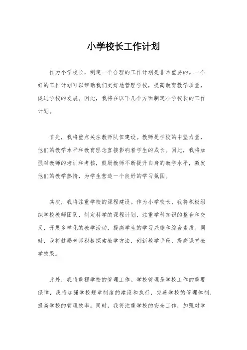 小学校长工作计划