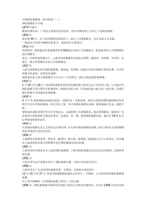 中国国际象棋第一座里程碑