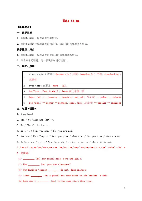 江苏省句容市行香中学七年级英语上册 Unit 1 This is 