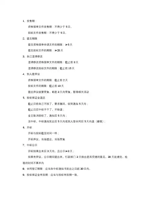 招投标过程时间节点(对比记忆)