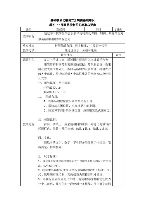 服装结构制图的标准与要求教案