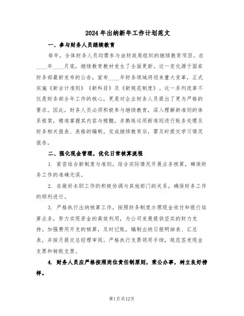 2024年出纳新年工作计划范文（六篇）