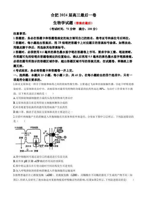 安徽省合肥2024届高三下学期最后一卷生物试题含答案