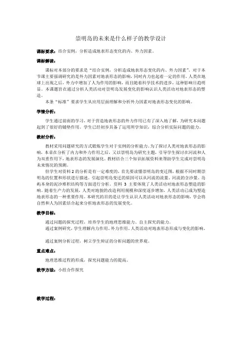 必修一高中地理《问题研究崇明岛的未来是什么样子》教案