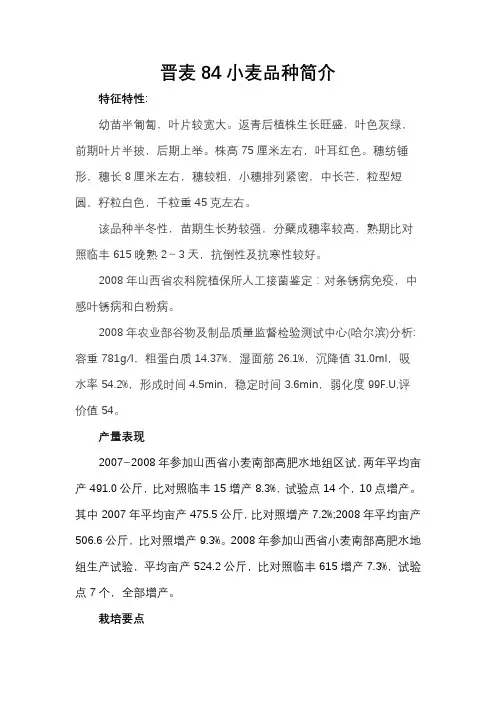 晋麦84小麦品种简介