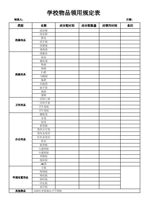 学校物品领用规定表模板