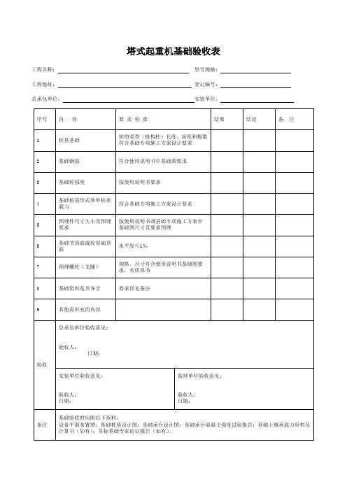 塔式起重机基础验收表