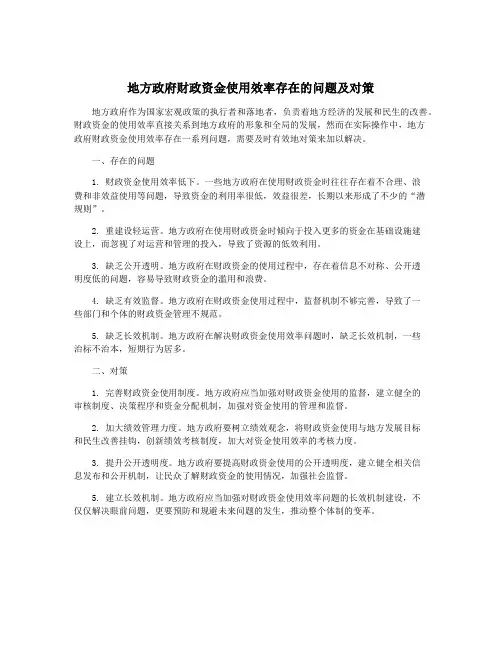 地方政府财政资金使用效率存在的问题及对策