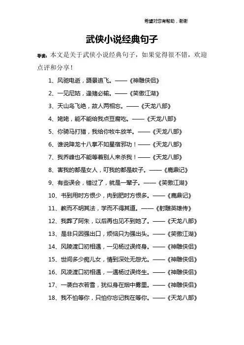 武侠小说经典句子