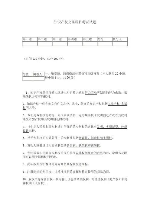 知识产权公需科目考试试题 2