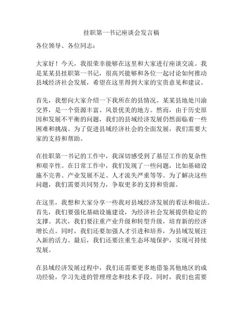 挂职第一书记座谈会发言稿