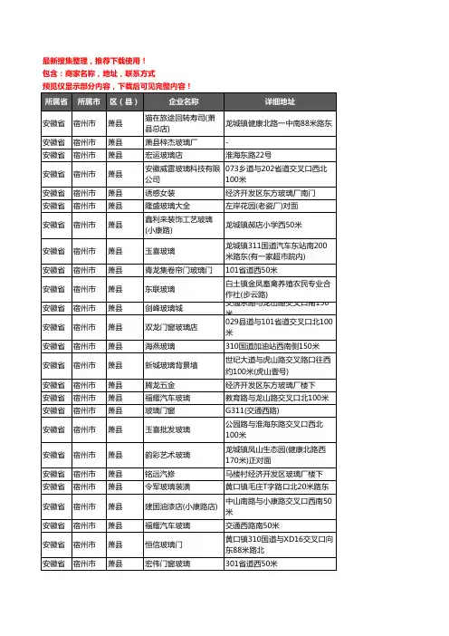 新版安徽省宿州市萧县玻璃店企业公司商家户名录单联系方式地址大全34家