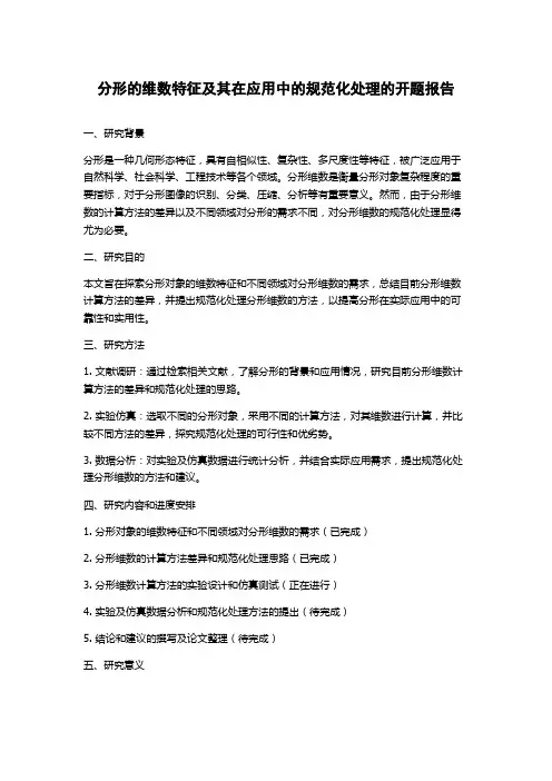 分形的维数特征及其在应用中的规范化处理的开题报告