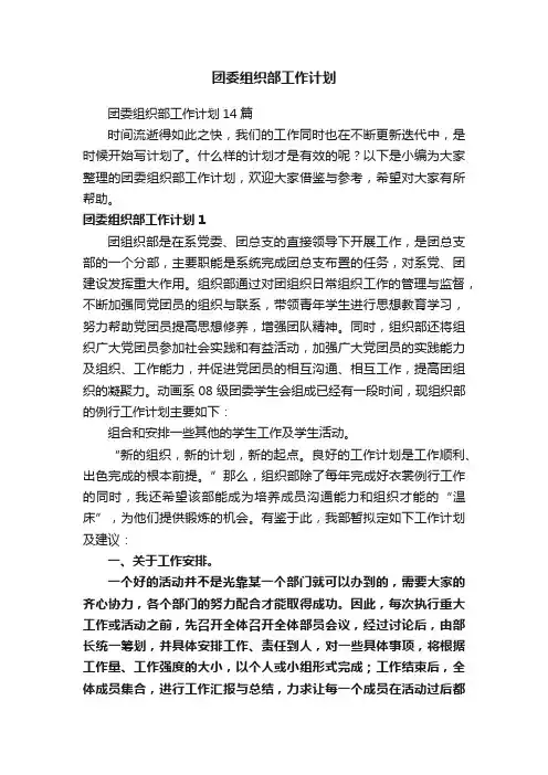 团委组织部工作计划