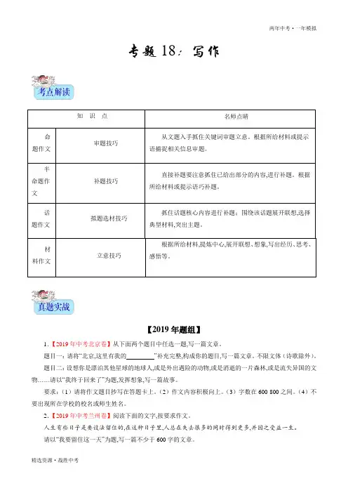 两年中考模拟2020年中考语文：写作(学生版)