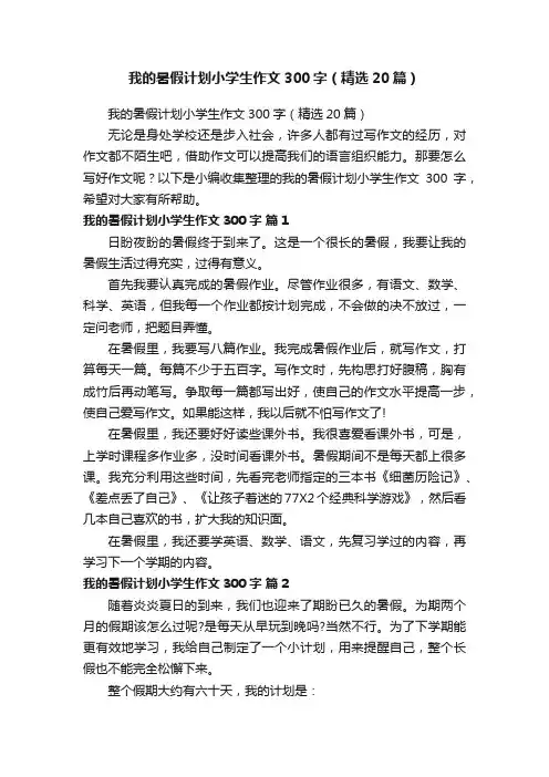 我的暑假计划小学生作文300字（精选20篇）