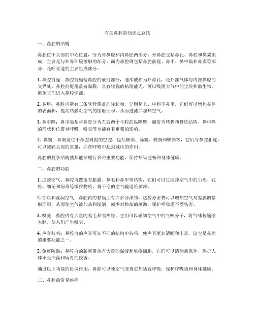 有关鼻腔的知识点总结