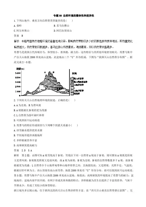 18年高考地理考纲解读突破：专题08-自然环境的整体性和差异性(热点难点突破)