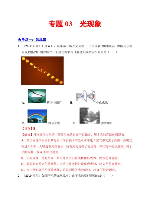 2020年中考物理复习专题03 光现象(解析版)