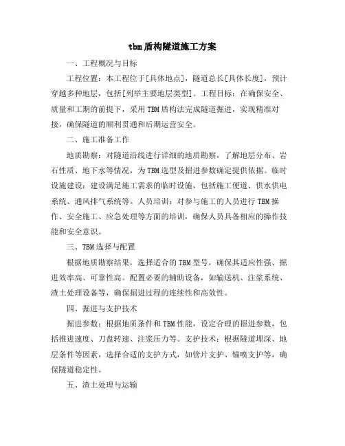 tbm盾构隧道施工方案