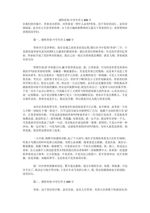 感悟青春-中学生作文600字 