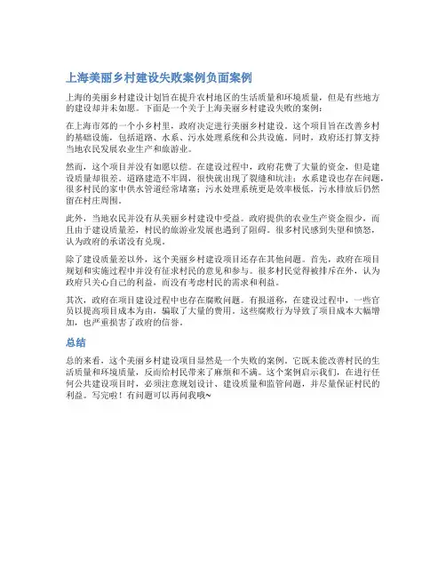 上海美丽乡村建设失败案例负面案例